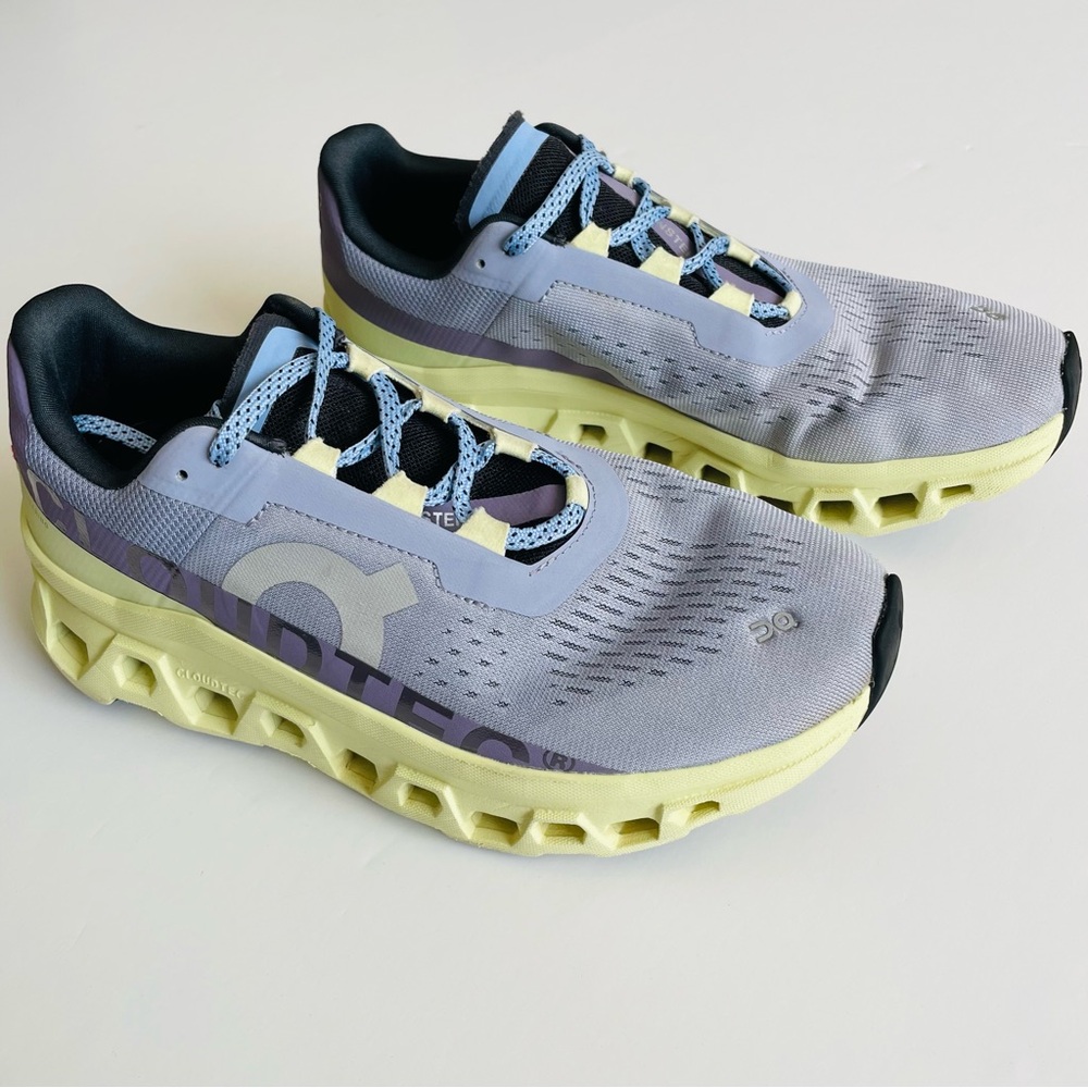 On Cloudmonster SIZE 8.5 women’s running shoes in Nimbus Hay blue/lime color